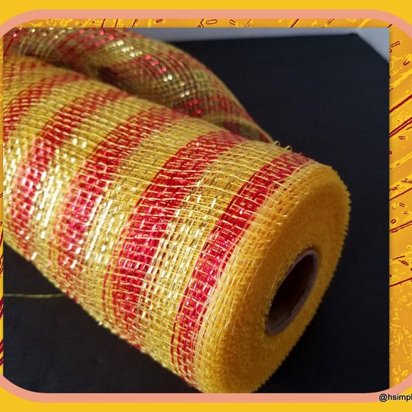 Poly Deco Mesh, Red & Gold Metallic Roll - Picture 2 of 2
